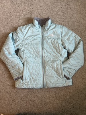 The North Face Girls Reversible Puffer Jacket Full Zip Insulated Blue/Gray L