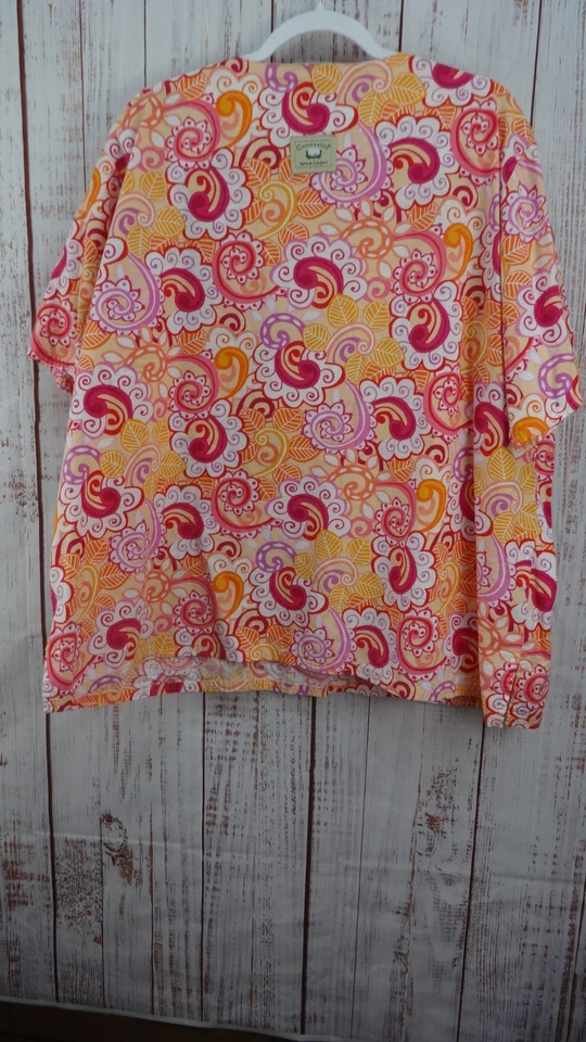 Cottonality Scrub Top Womens 2X Multicolor V-Neck 100% cotton Short Sleeve - Image 2 of 4