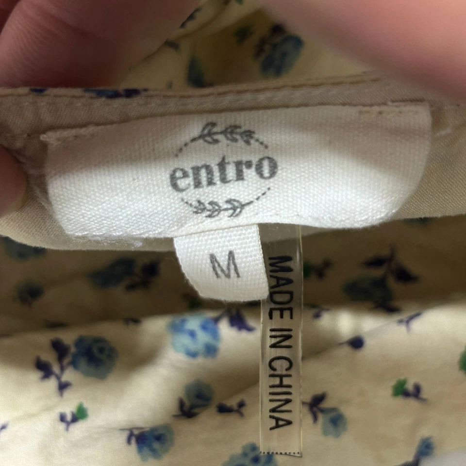 Vestido Entro Mujer M Floral Pintuck Cuello en V Manga Abullonada Algodón Beige Forrado Ajuste Foto 2 de 4