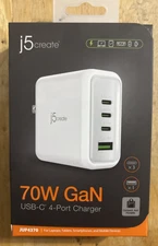 j5create 70W GaN USB-C 4-Port Charger (JUP4370) - White... FREE S&H!