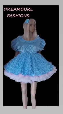 Unisex kurz Erwachsene Baby Kleid Kostüm Sissy Lolita Cosplay Rüsche 6-reihig Spitze