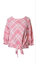 Rafaella Pink Plaid Tie Front Shirt 26th Back Button Detail Petite Medium