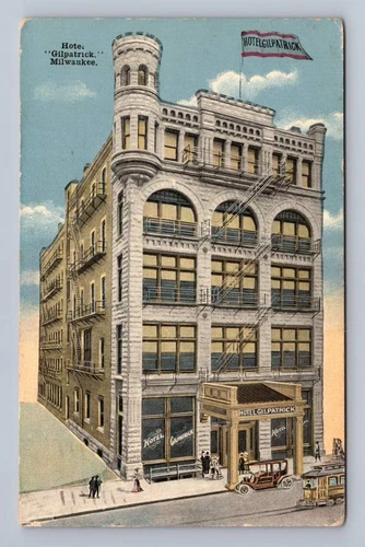 Hotel Gilpatrick MILWAUKEE Wisconsin Antique Advertising Postcard 1917 - Picture 1 of 2