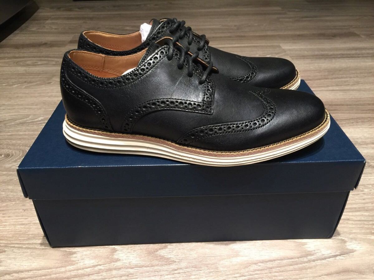 Cole Haan LunarGrand Wing Tip Leather Black Ivory Men's 7 Cole Haan LunarGrand Wing Tip Leather Black Ivory Men's 7