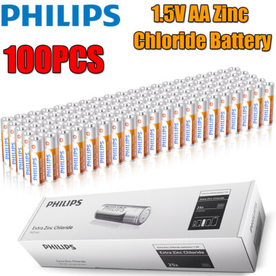 Original PHILIPS 1.5 V AA/AAA Batteries R6L4F Zinc Chloride Technology 100 PCS