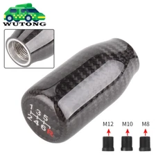 Universal Real Black Carbon Fiber Manual MT Car Gear Shift Knob Shifter 6 Speed