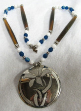 Native American Seminole Handmade Lily Flower Medallion Necklace C Johnson