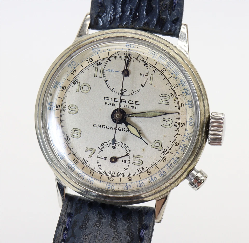 Pierce Vintage 1940s Mono-pusher Chronograph Watch Tachymeter Telemeter Dial - Image 3 of 4