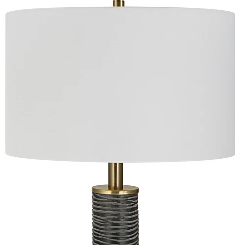 Elegant Modern Gray Black Antique Brass Floor Lamp 63 in Organic Stripes Carved - Picture 6 of 9
