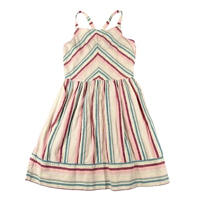 Carters Girls 12 Striped Spaghetti Strap Cross Back Linen Blend Light Dress NWT