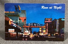 Reno NV at Night Reno Arch Vintage Chrome Era Postcard PC DB Not Posted