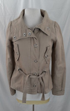 H M Women's 4 Khaki Beige Zip Button Tie Front Casual Jacket Utility Outdoor