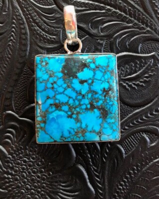Turquoise Bisbee Blue Color Chocolate Cherry Web Pendant 1.75'' Artisan Made