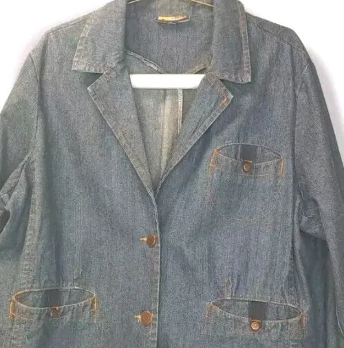 Chaqueta Blazer Havana Jacks Retro Café Denim Mujer Plus 3X Bolsillos Carga Azul De Colección Foto 3 de 4