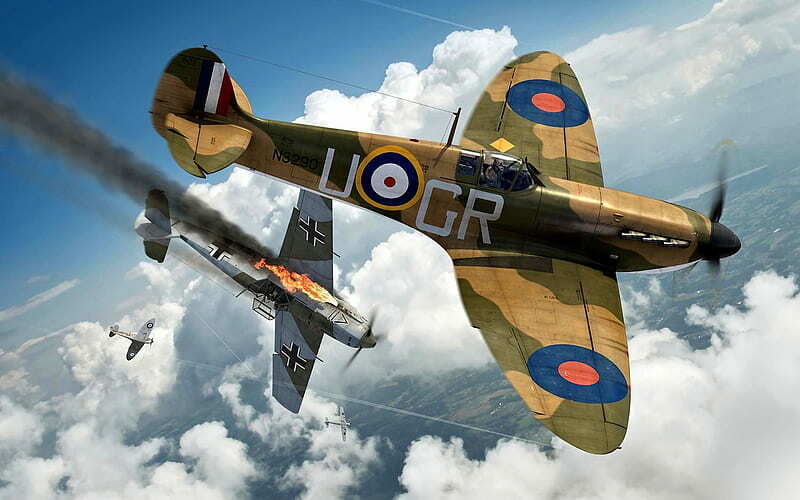 Tableau combat aérien WW2 sur toile 50x70 cm pour habiller un mur vide de bureau