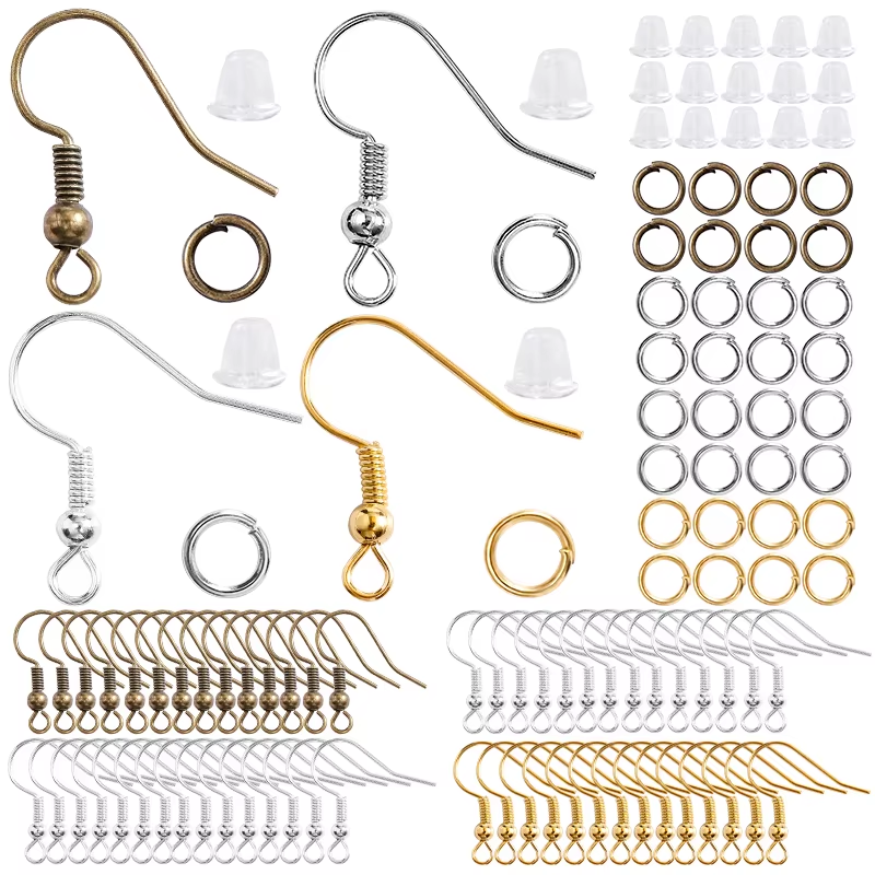 300Pcs Earrings Set Hypoallergenic Earring Hooks Jump Rings Clear Rubber Earring