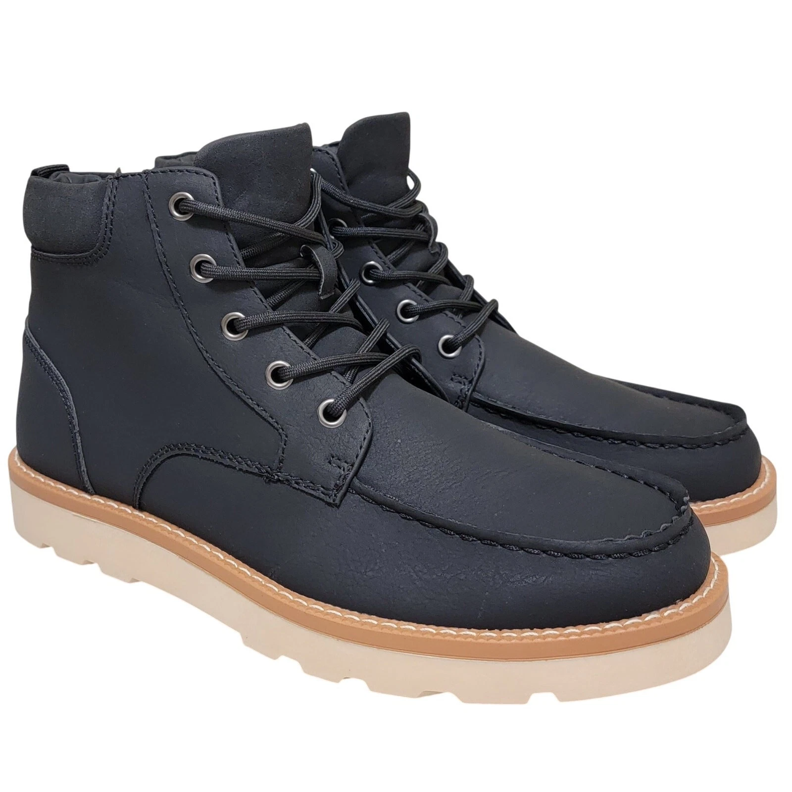 Club Room Clifton Moc Toe Combat Hiking Boots Size US 8.5M Black Faux Leather