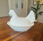 VTG Indiana Glass Company White Milk Glass Hen on a Nest Candy Dish/Bowl