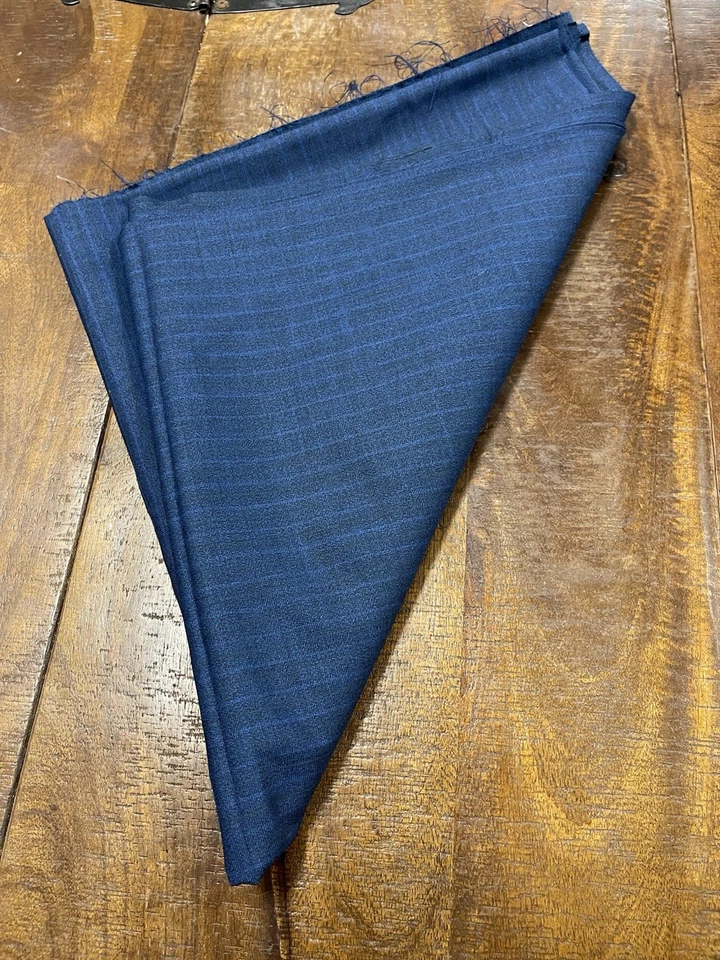 Tela de traje vintage a rayas azul marino de 3 yardas - mezcla de lana de los años 70/80 sin existencias Foto 4 de 4