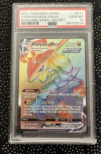 Pokemon 2021 Evolving Skies Rayquaza VMAX Secret Rare Holo 217/203 PSA 10