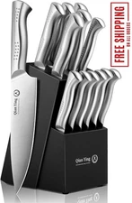 Stainless Steel Knife Set, 13-Piece Kitchen Knife Set with Block Wooden German