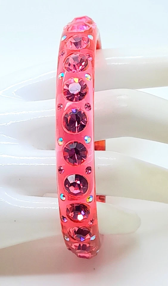Pulseiras pulseiras da moda rosa transparente redonda de plástico rosa e strass ab -1 - Imagem 4 de 4
