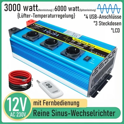 LVYUAN 3000W 6000W Reiner Sinus Spannungswandler 12V auf 230V 3AC Wechselrichter Reisen
