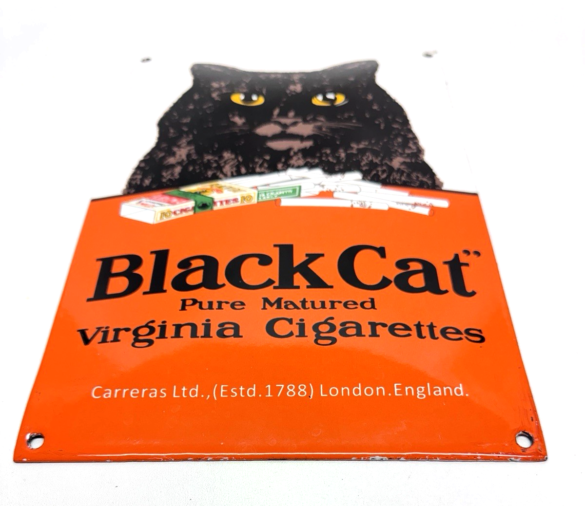 black cat virginia cigarettes sign Vintage Porcelain Art.com Black Cat Pure Matured