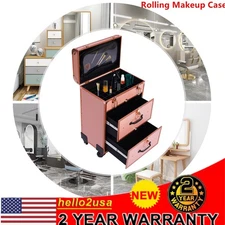 1*Alu Travel Rolling Makeup Train Case Cosmetic Trolley Makeup Storage Organizer