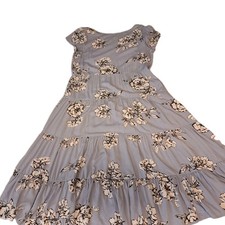 Free People Blue Floral Tiered Midi Dress Women Medium Short Sleeve Boho