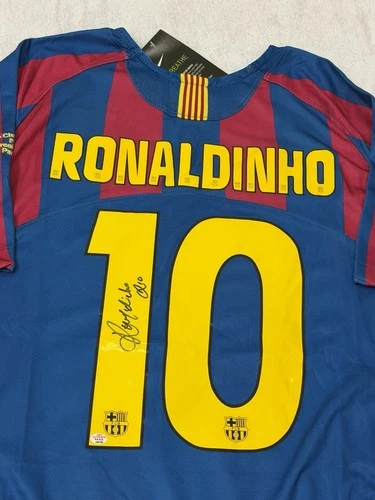 Ronaldinho Signed Barcelona Pro Style Soccer Jersey COA