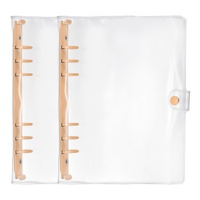 A5 2Pcs Transparent 6-Ring Binder Cover with Snap Button Closure, Orange