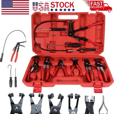 10Pc Hose Clamp Clip Remover Pliers Wire Long Reach Kit Fuel Oil Water Hose Tool