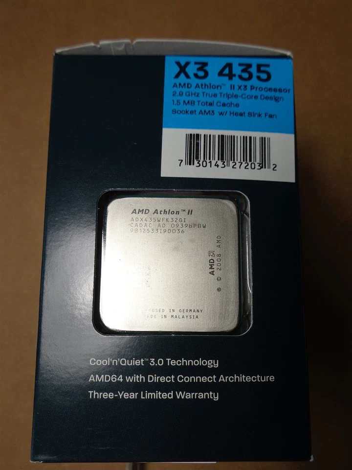 New AMD ATHLON II X3 435 PROCESSOR CPU ADX435WFGIBOX ADX435WFK32GI 2.9GHz NIB - Image 3 of 4