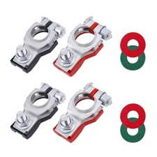 2 Pair Battery Terminal Connector Set, Positive Negative, 4 Washers, Top Post