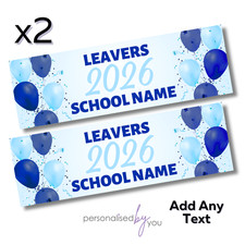 2 x Personalised SCHOOL LEAVERS Banners Posters Large 900x300 Light Blue & Navy