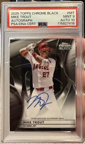 Mike Trout 2025 TOPPS CHROME BLACK PSA 9 Mint Autograph #MT POP 1!! Angels