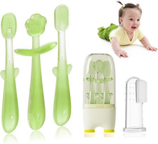 Baby Silicone Toothbrush Set, Tongue Brush Finger Toothbrush with Cup for Trai