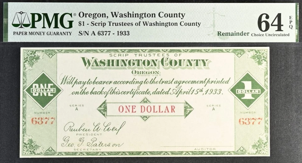 1933 $1 Depression Scrip - Trustees of Washington County, Oregon (Hillsboro) x 2 - Image 4 of 4