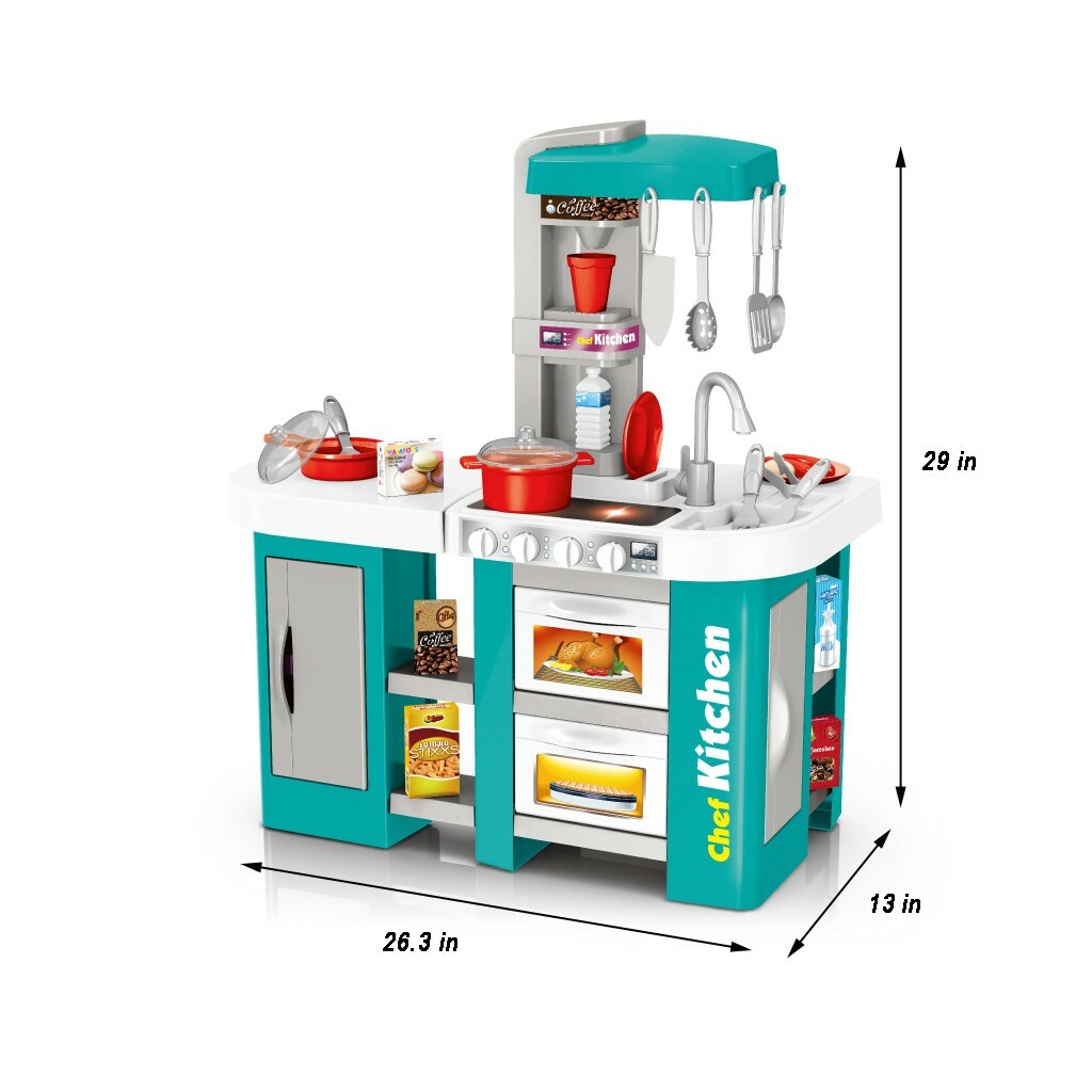 blue wooden toy kitchen