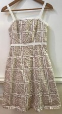 ANN TAYLOR LOFT Beige white print Dress 100% Cotton fully lined Sleeveless 2P