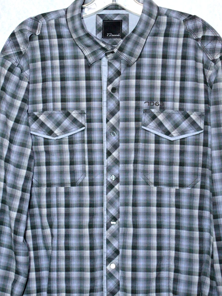 Camisa 7 Diamantes Para Hombre 2XL Multicolor A Cuadros Manga Larga Abotonada Perla A Presión Foto 2 de 4