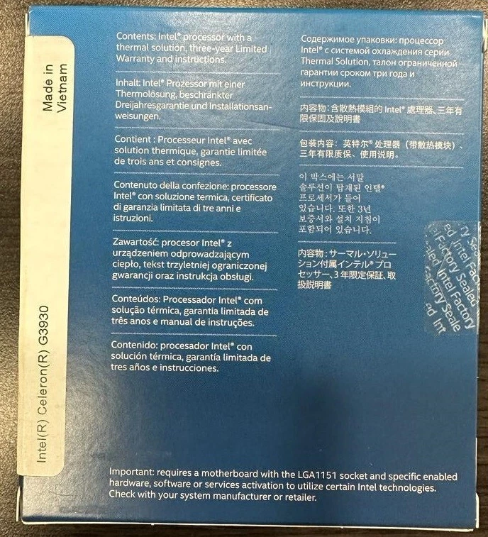 Intel Celeron G3930 - 2.90 GHz Dual-Core (SR35K) LGA 1151 Processor (New-Sealed) - Image 3 of 4