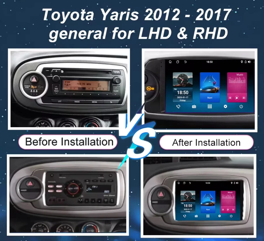 Autoradio Android per auto per Toyota Yaris 2012/2017 CarPlay Android Auto WIFI - Immagine 2 di 4