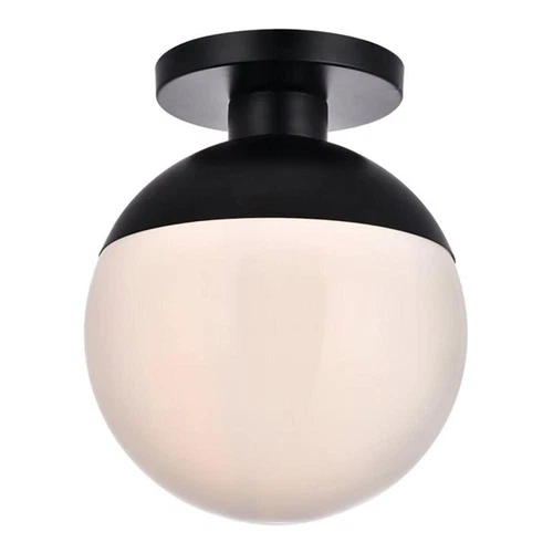 Living District Eclipse 1-Light Metal & Glass Flush Mount in Frosted White/Black - Picture 1 of 5