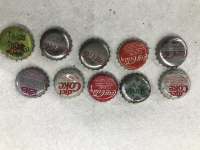 10 Used Coke Coca  Cola Soft Drink Mixed Brands  Bottle Caps Lot #16 Rat Rod Art