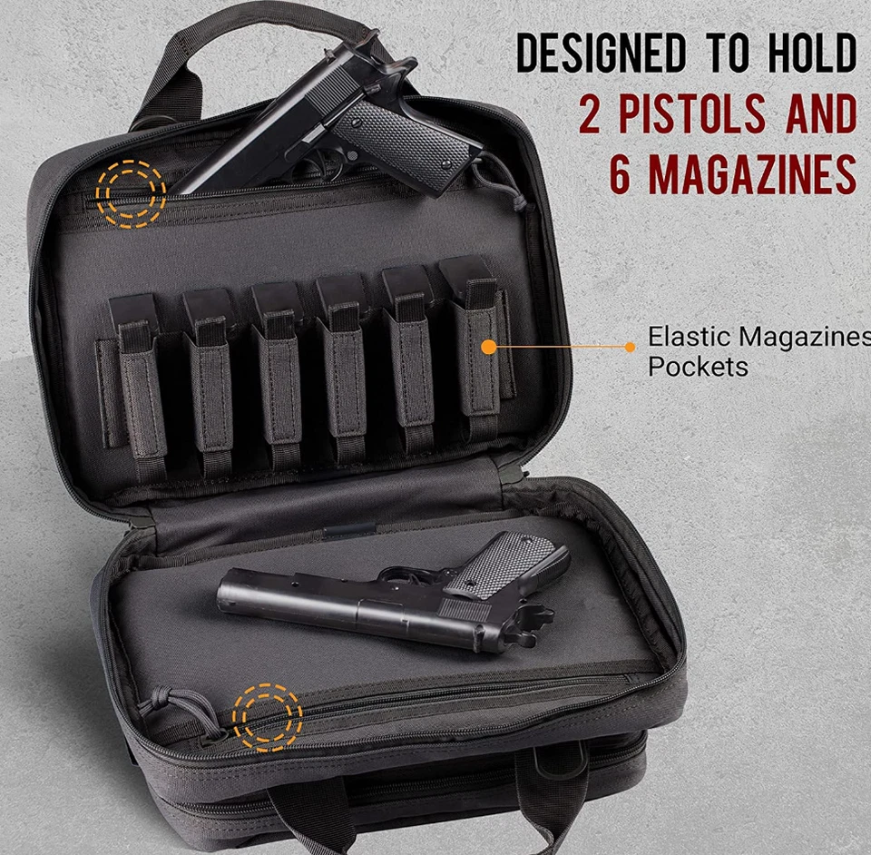 Tactical Gun Soft Case Pistol Bag Double Handgun Firearm Storage Shooting Range - Image 3 of 4