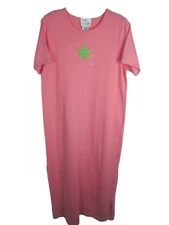 The Quacker Factory Maxi Dress Size M Pink Embroidered Stars Rhinestones Cotton