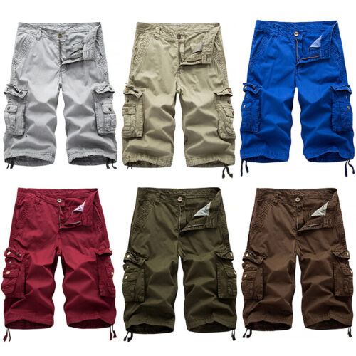 Summer Men Cargo Shorts Combat Twill Work Chino Knee Length Half Pants Pockets Ḵ - Picture 1 of 22