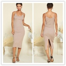 Crescent Kimmy Sleeveless Bodycon Knit Midi Dress Taupe SIZE L NWT